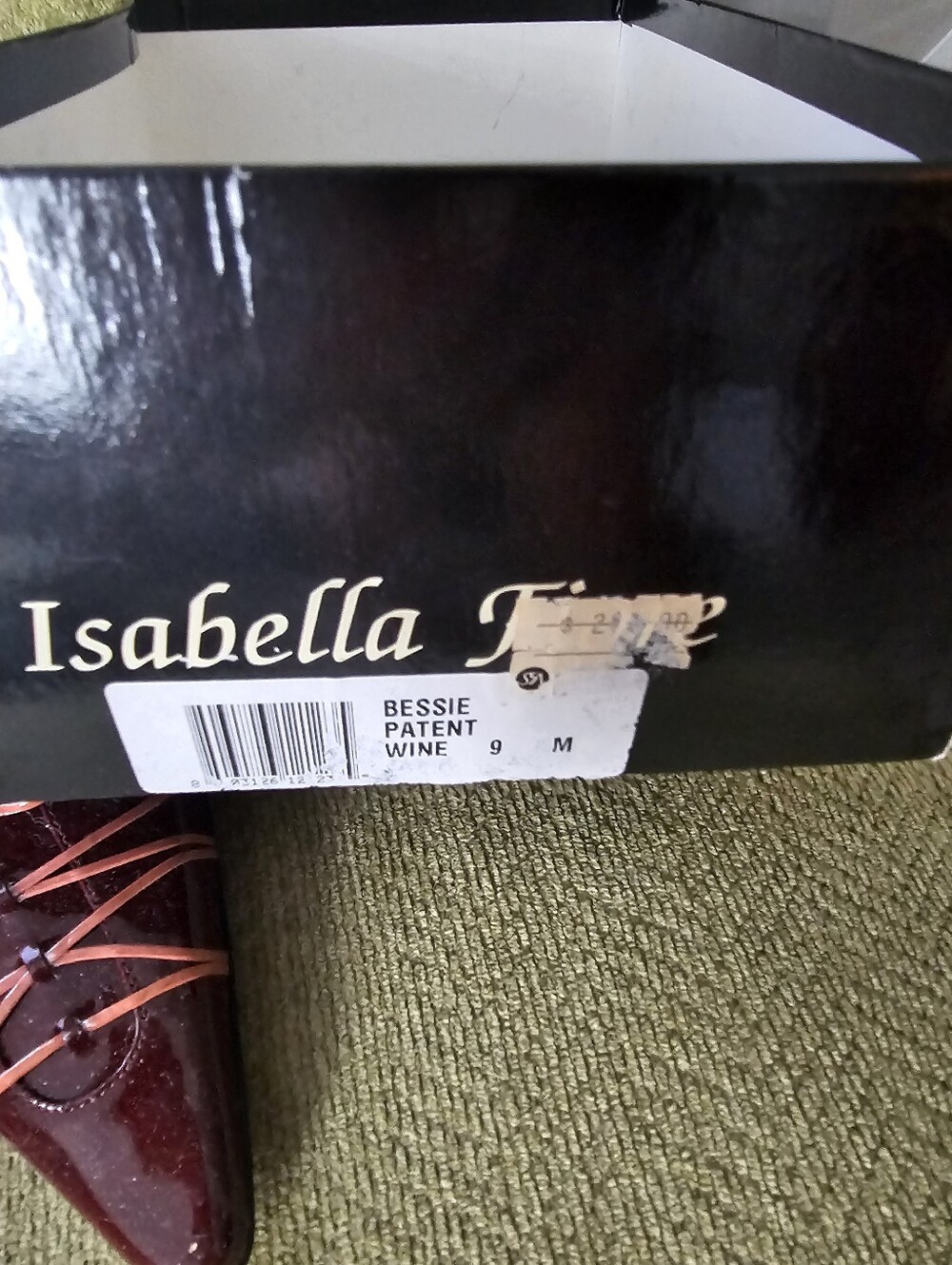 Isabella Fiore Burgundy Patent Pointed Mules with Pink Floral Accents - Picture 11 of 11